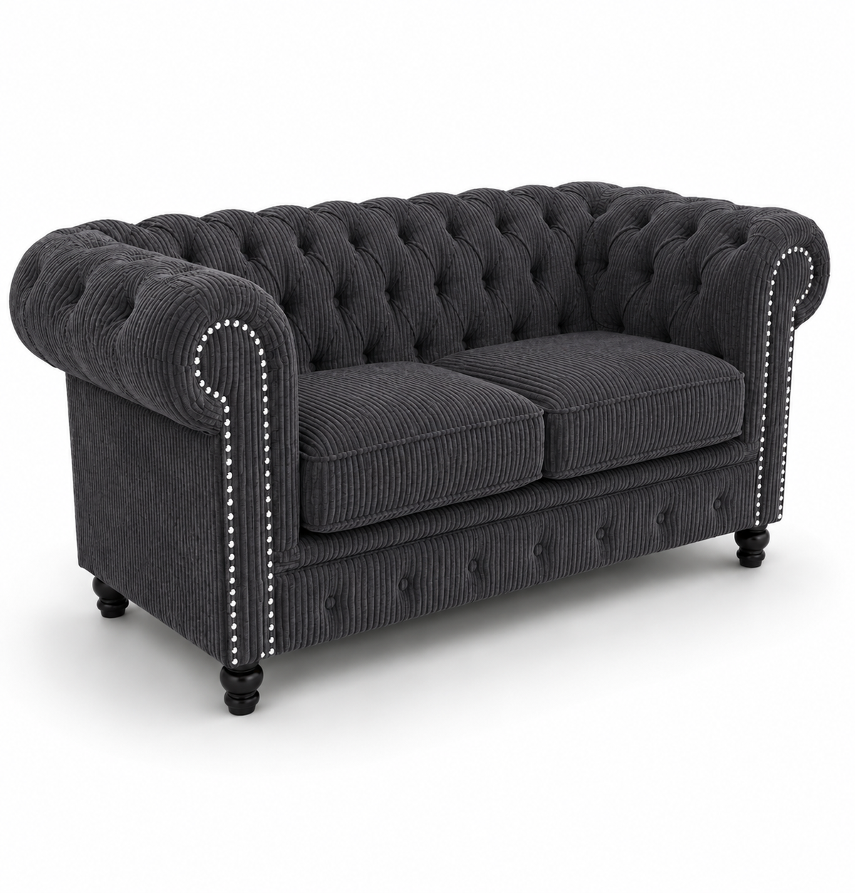 Olympia Chesterfield 3 Seater Jumbo Cord Dark Grey Sofa - Luxury UK Living Room Showcase