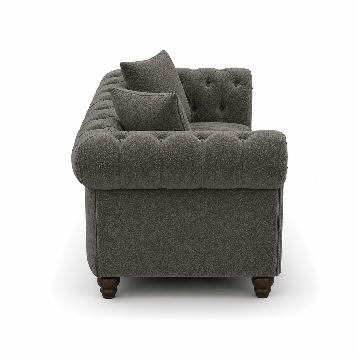 Olympia Chesterfield 3+2 Seater Corner Chenille Dark Grey Sofa - Detailed Angle View 2