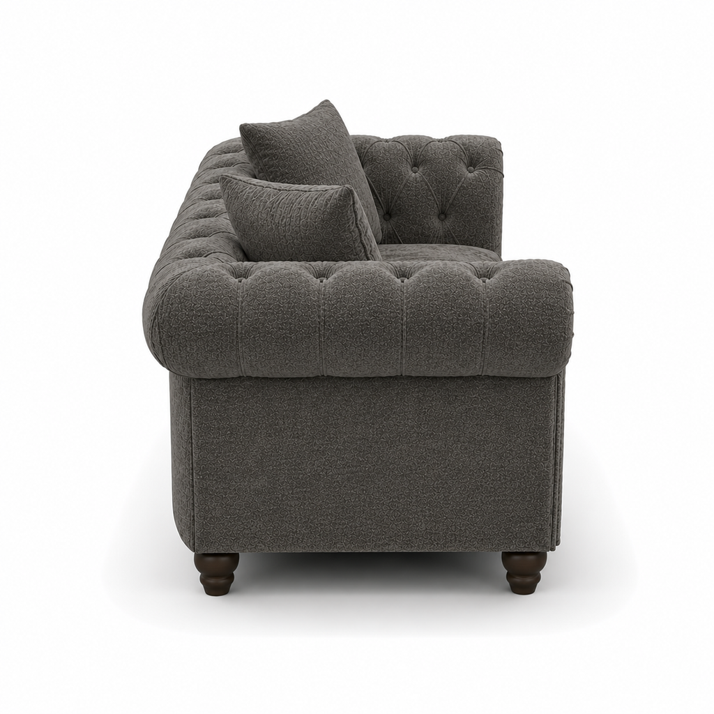 Olympia Chesterfield 3+2 Seater Corner Chenille Dark Grey Sofa - Detailed Angle View 2