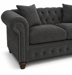 Olympia Chesterfield 3+2 Seater Corner Chenille Dark Grey Sofa - Detailed Angle View 3