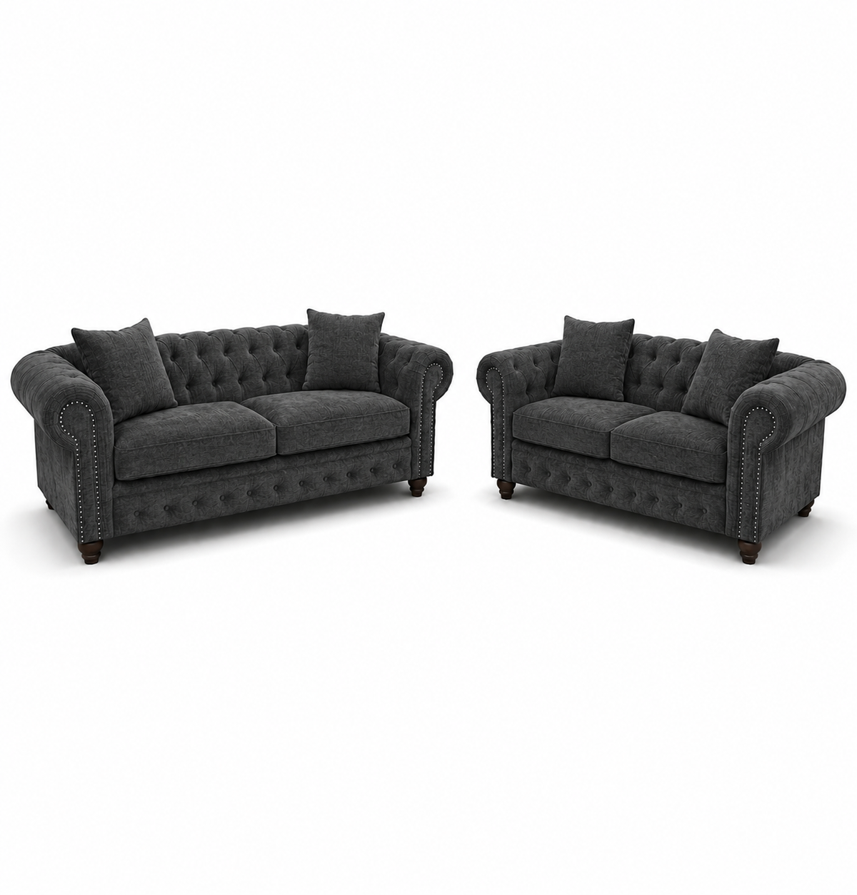 Olympia Chesterfield 3+2 Seater Corner Chenille Dark Grey Sofa - Luxury UK Living Room Showcase