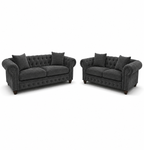 Olympia Chesterfield 3+2 Seater Corner Chenille Dark Grey Sofa - Luxury UK Living Room Showcase
