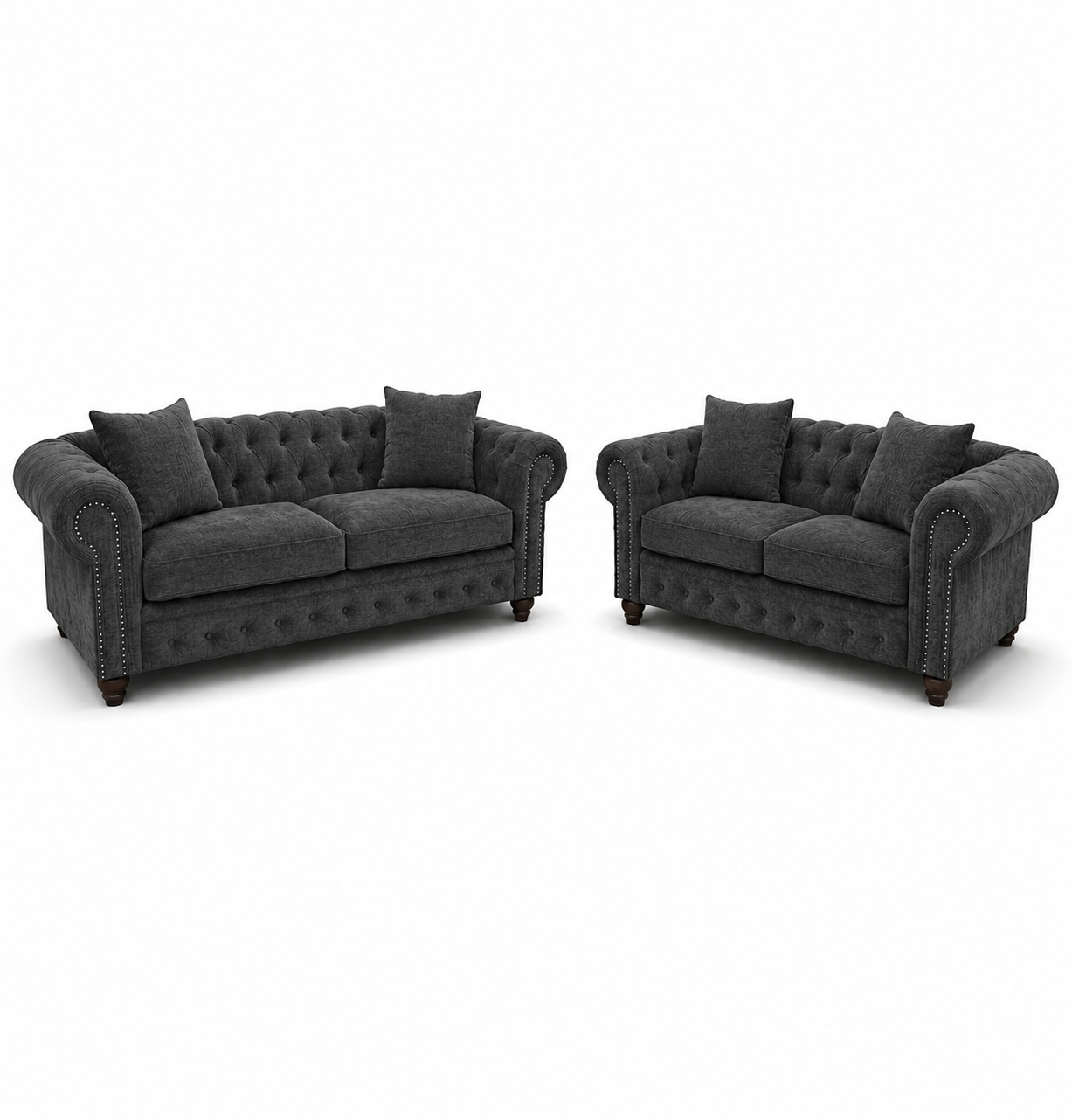 Olympia Chesterfield 3+2 Seater Corner Chenille Dark Grey Sofa - Luxury UK Living Room Showcase