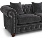 Olympia Chesterfield 3+2 Seater Corner Crushed Velvet Dark Grey Sofa - Detailed Angle View 3