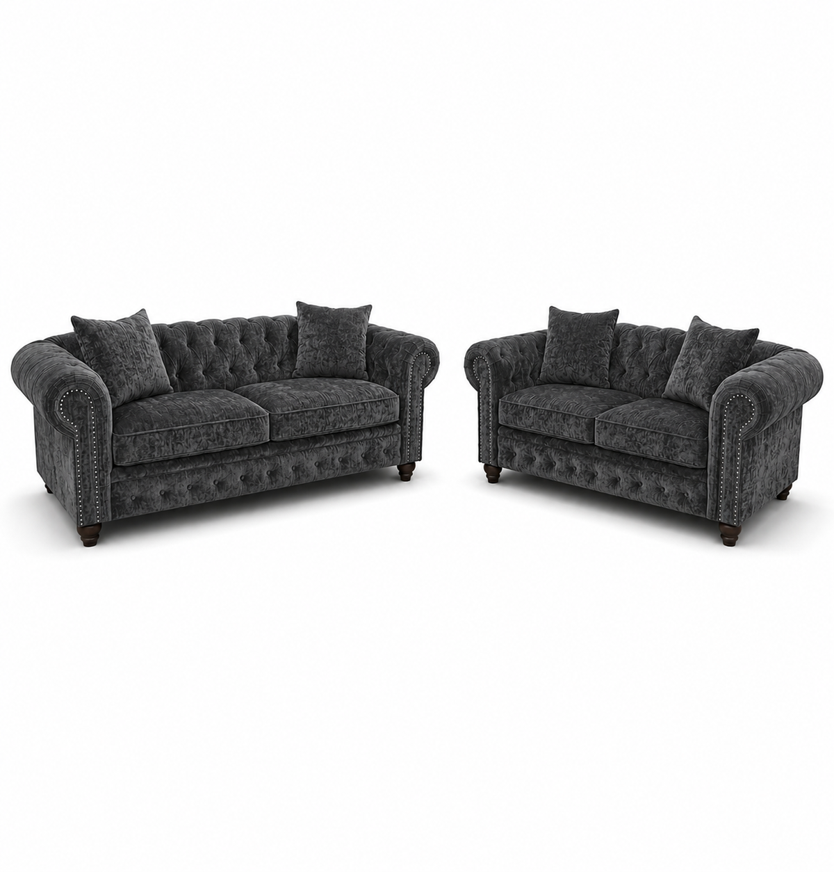 Olympia Chesterfield 3+2 Seater Corner Crushed Velvet Dark Grey Sofa - Luxury UK Living Room Showcase