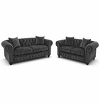 Olympia Chesterfield 3+2 Seater Corner Crushed Velvet Dark Grey Sofa - Luxury UK Living Room Showcase