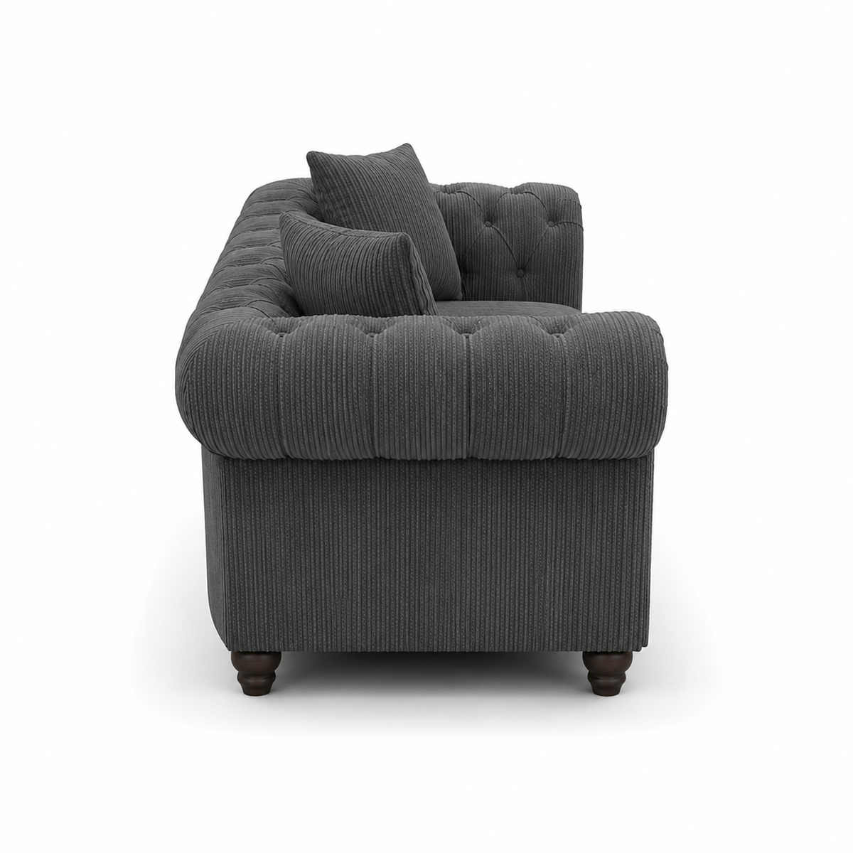 Olympia Chesterfield 3+2 Seater Corner Jumbo Cord Dark Grey Sofa - Detailed Angle View 2