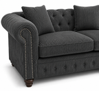 Olympia Chesterfield 3+2 Seater Corner Jumbo Cord Dark Grey Sofa - Detailed Angle View 3