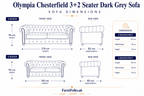Olympia Chesterfield 3+2 Seater Corner Jumbo Cord Dark Grey Sofa - Detailed Angle View 6