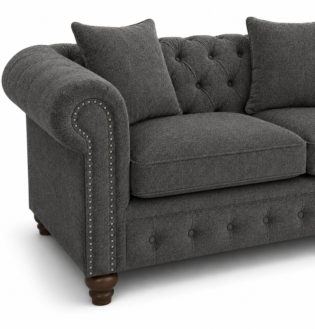 Olympia Chesterfield 3+2 Seater Corner Naples & Kinsington Dark Grey Sofa - Detailed Angle View 3
