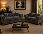 Olympia Chesterfield 3+2 Seater Corner Naples & Kinsington Dark Grey Sofa - Detailed Angle View 4