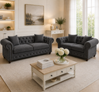 Olympia Chesterfield 3+2 Seater Corner Naples & Kinsington Dark Grey Sofa - Detailed Angle View 5