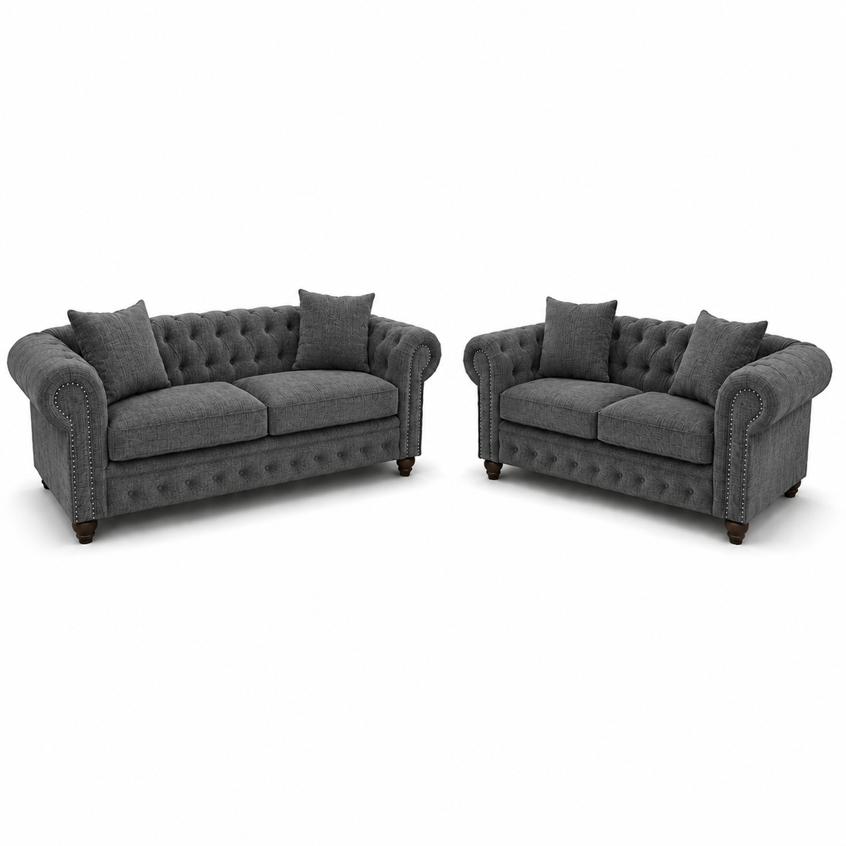 Olympia Chesterfield 3+2 Seater Corner Naples & Kinsington Dark Grey Sofa - Luxury UK Living Room Showcase