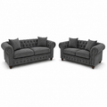 Olympia Chesterfield 3+2 Seater Corner Naples & Kinsington Dark Grey Sofa - Luxury UK Living Room Showcase