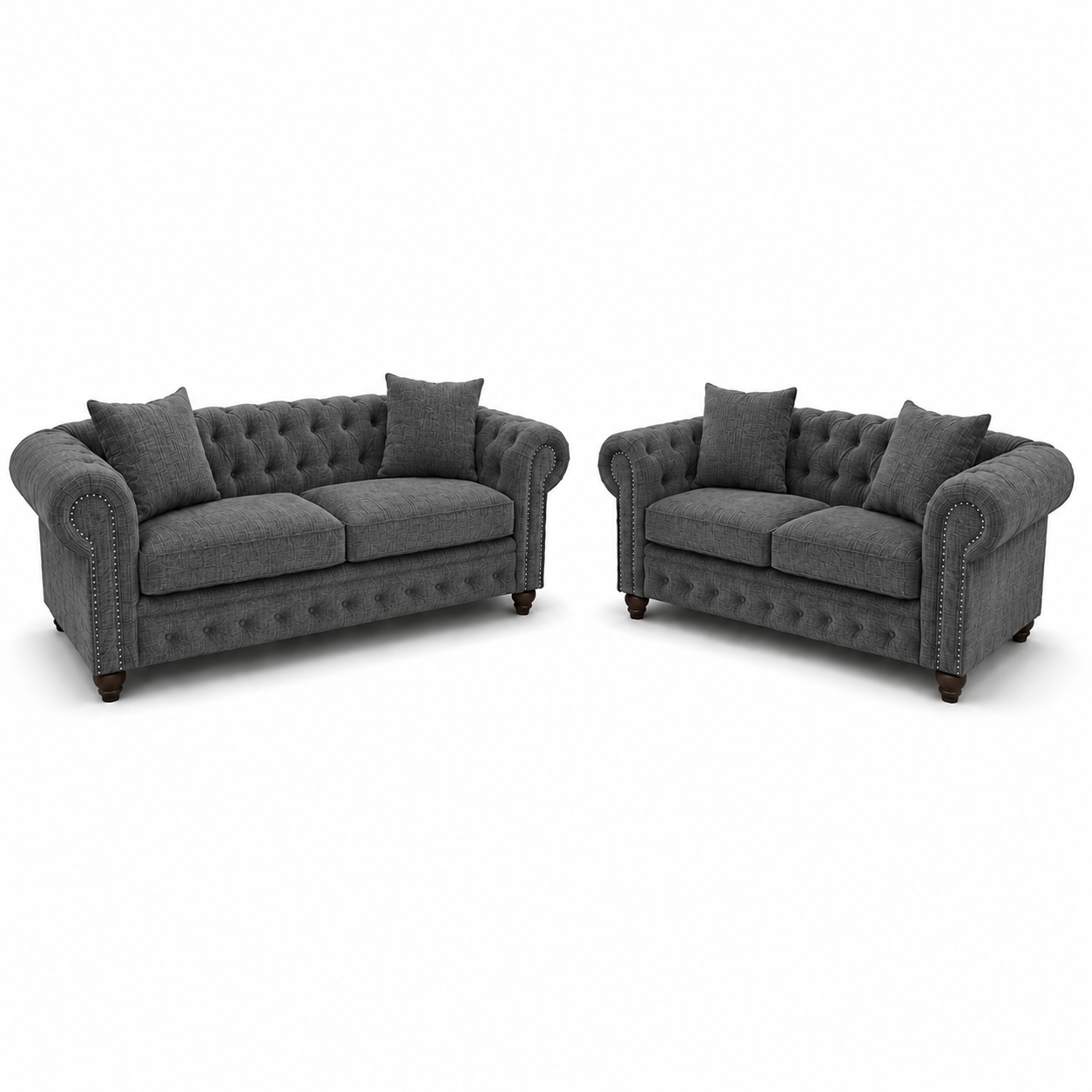 Olympia Chesterfield 3+2 Seater Corner Naples & Kinsington Dark Grey Sofa - Luxury UK Living Room Showcase