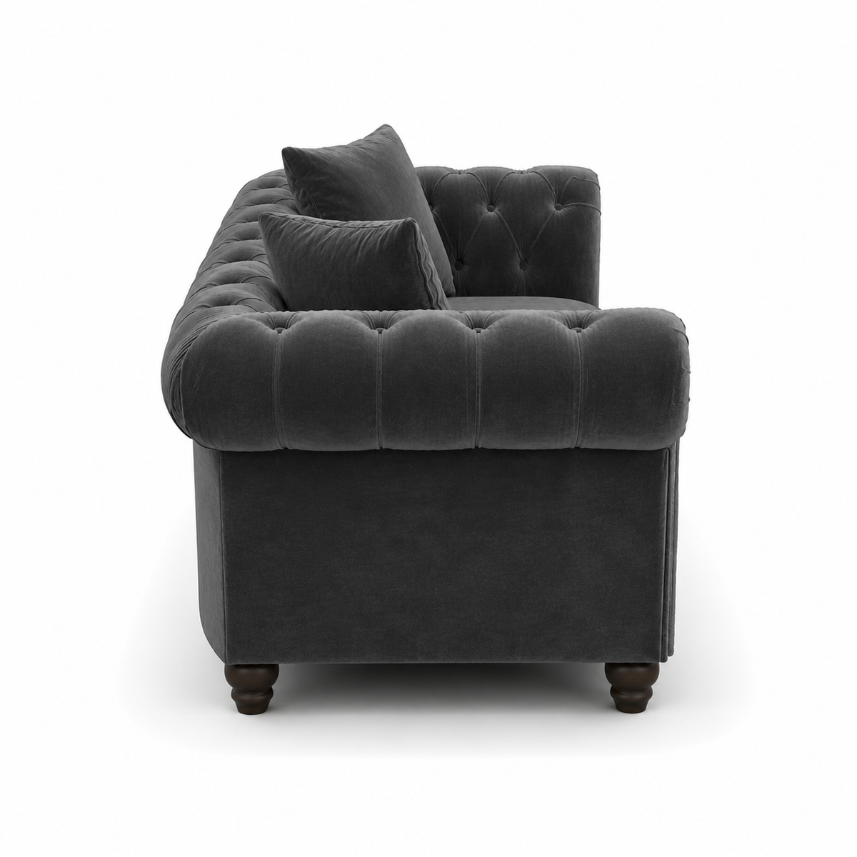 Olympia Chesterfield 3+2 Seater Corner Plush Velvet Dark Grey Sofa - Detailed Angle View 2