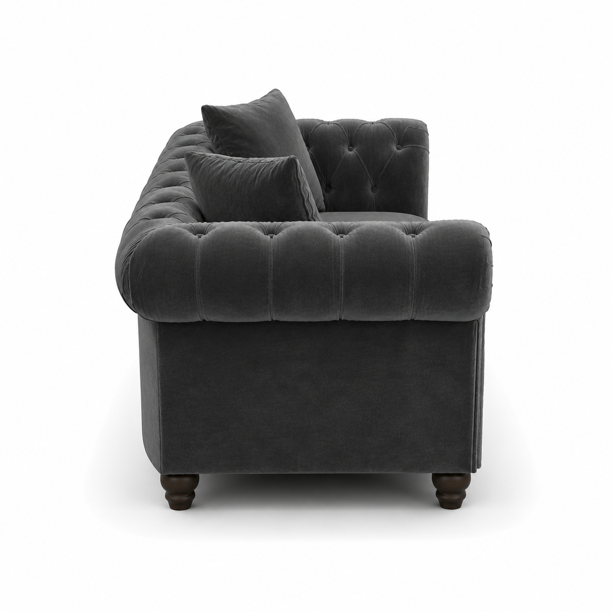 Olympia Chesterfield 3+2 Seater Corner Plush Velvet Dark Grey Sofa - Detailed Angle View 2