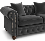 Olympia Chesterfield 3+2 Seater Corner Plush Velvet Dark Grey Sofa - Detailed Angle View 3