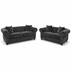 Olympia Chesterfield 3+2 Seater Corner Plush Velvet Dark Grey Sofa - Luxury UK Living Room Showcase