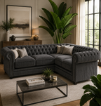 Olympia Chesterfield 5 Seater Corner Jumbo Cord Dark Grey Sofa - Detailed Angle View 4