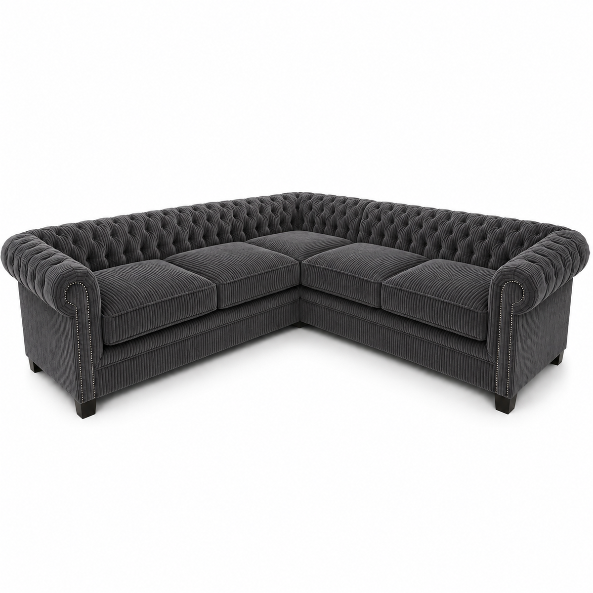 Olympia Chesterfield 5 Seater Corner Jumbo Cord Dark Grey Sofa - Luxury UK Living Room Showcase