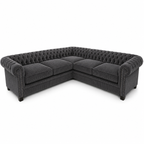 Olympia Chesterfield 5 Seater Corner Jumbo Cord Dark Grey Sofa - Luxury UK Living Room Showcase