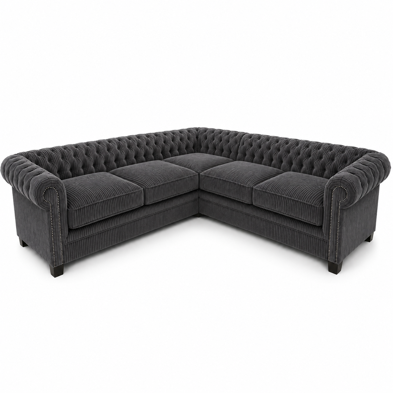 Olympia Chesterfield 5 Seater Corner Jumbo Cord Dark Grey Sofa - Luxury UK Living Room Showcase