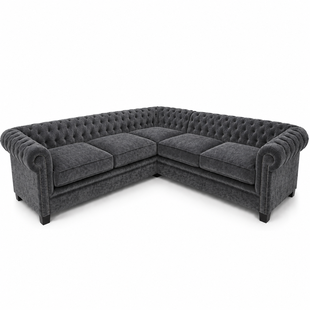 Olympia Chesterfield 5 Seater Corner Sofa Naples and Kensington Dark Grey - Luxury UK Living Room Showcase
