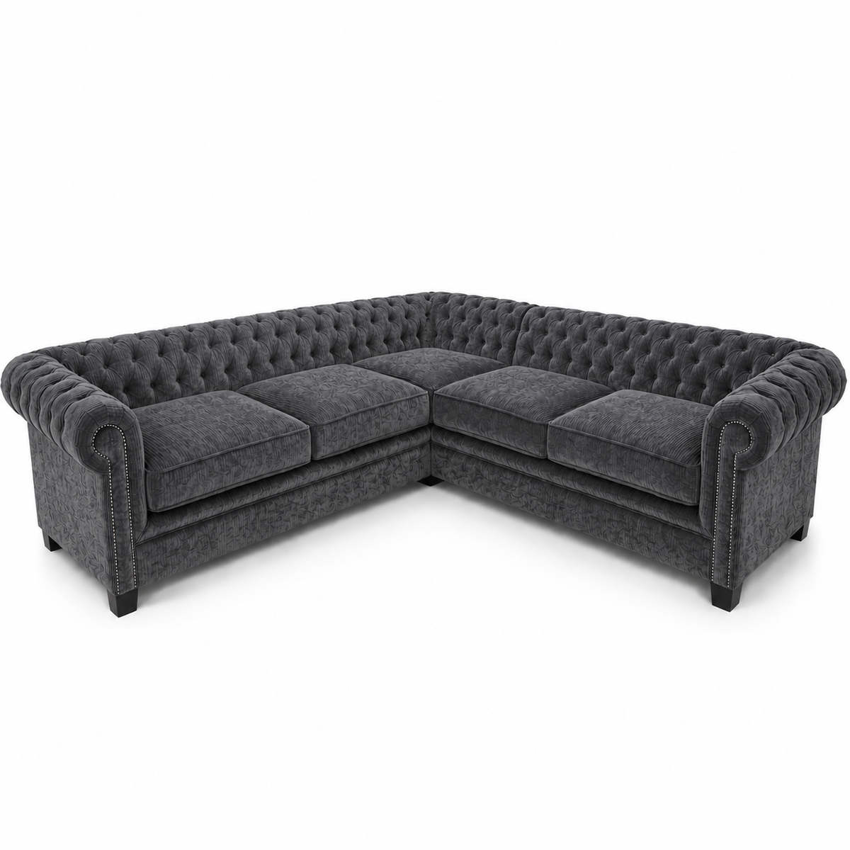 Olympia Chesterfield 5 Seater Corner Sofa Naples and Kensington Dark Grey - Luxury UK Living Room Showcase