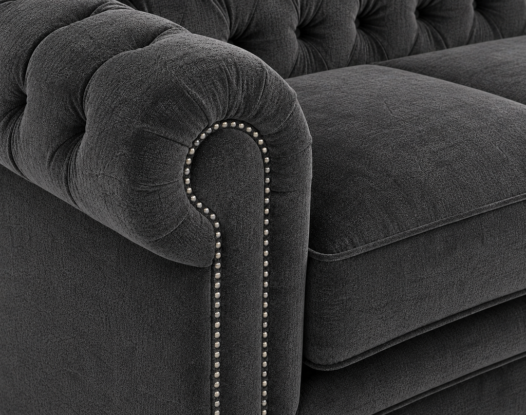 Olympia Chesterfield 5 Seater Corner Sofa Naples and Kensington Dark Grey - Detailed Angle View 3