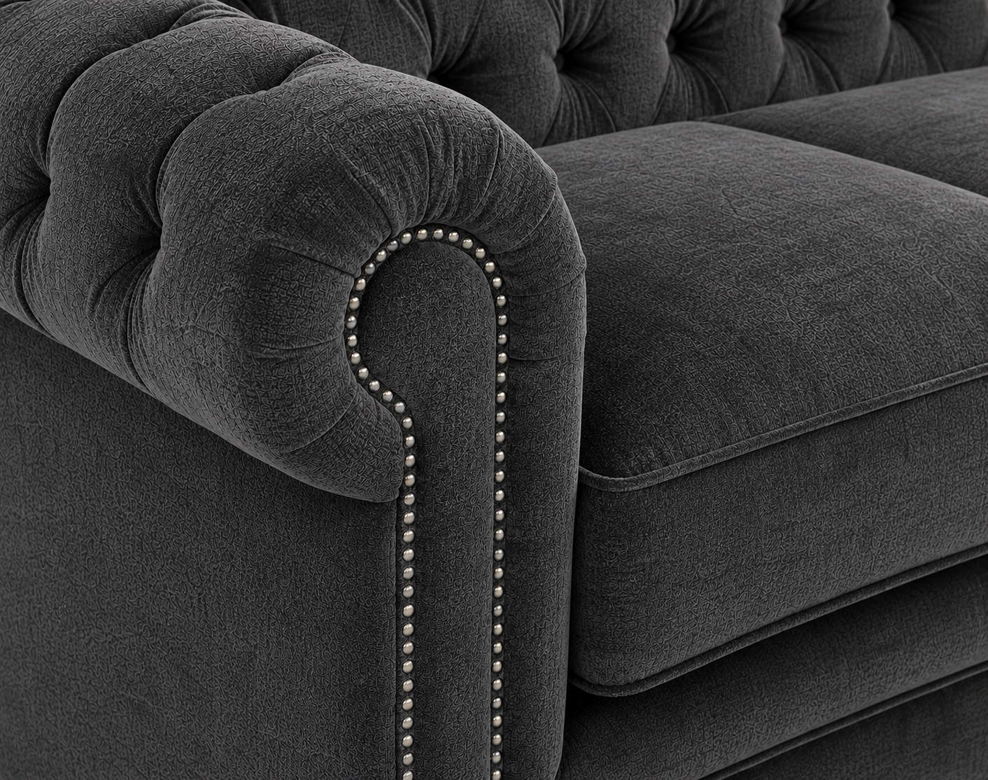 Olympia Chesterfield 5 Seater Corner Sofa Naples and Kensington Dark Grey - Detailed Angle View 3