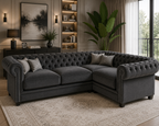 Olympia Chesterfield 5 Seater Corner Sofa Naples and Kensington Dark Grey - Detailed Angle View 4
