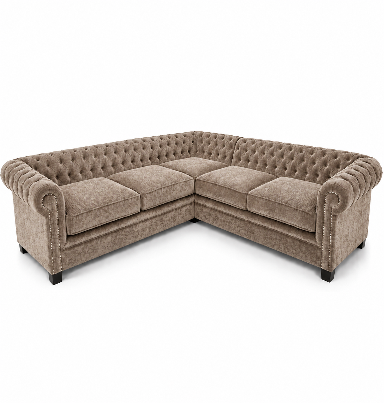 Olympia Chesterfield 5 Seater Corner Sofa Naples & Kensington Mink - Luxury UK Living Room Showcase