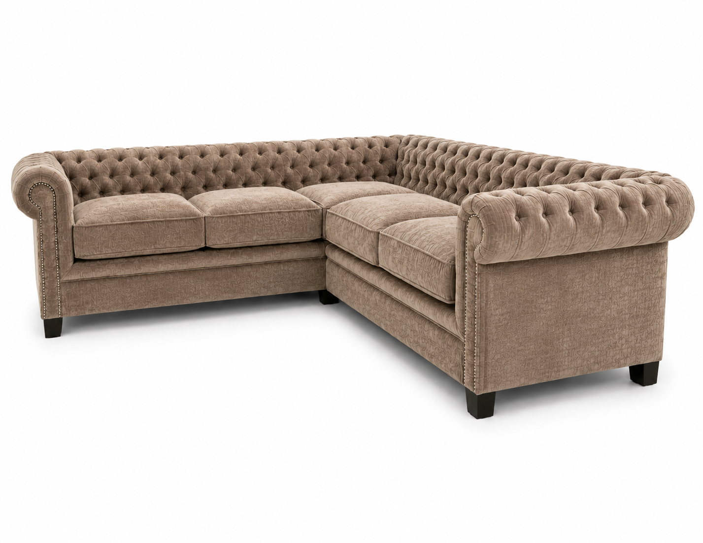 Olympia Chesterfield 5 Seater Corner Sofa Naples & Kensington Mink - Detailed Angle View 2