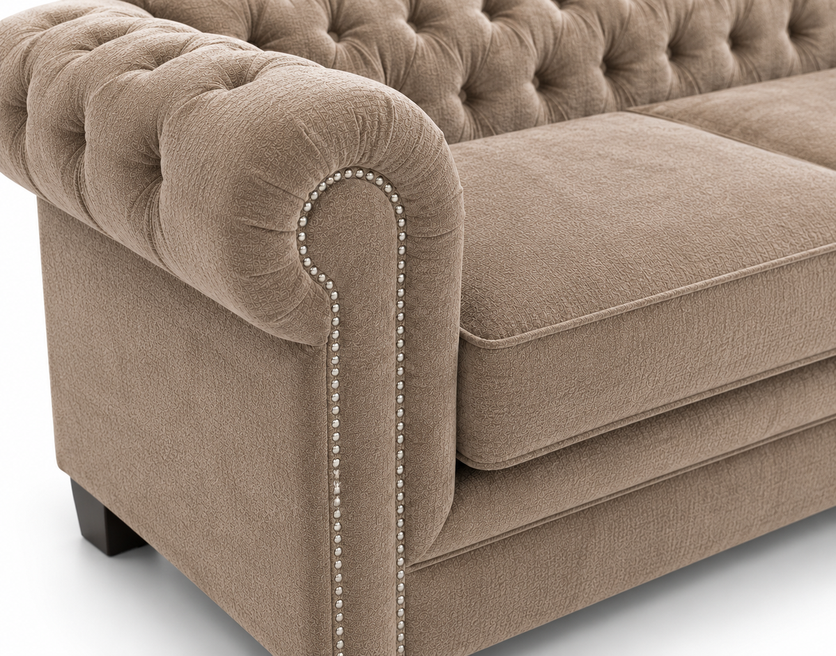 Olympia Chesterfield 5 Seater Corner Sofa Naples & Kensington Mink - Detailed Angle View 3