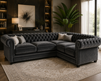 Olympia Chesterfield 5 Seater Corner Sofa Plush Velvet Dark Grey - Detailed Angle View 4