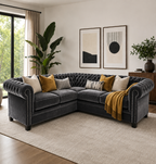Olympia Chesterfield 5 Seater Corner Sofa Plush Velvet Dark Grey - Detailed Angle View 5