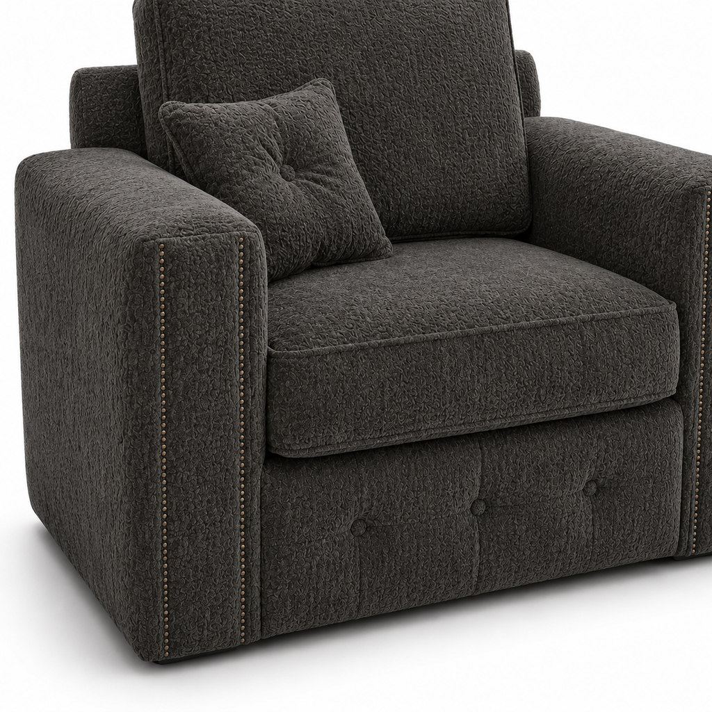Ruby Alaska 1 Seater Chenille Dark Grey Sofa - Detailed Angle View 3
