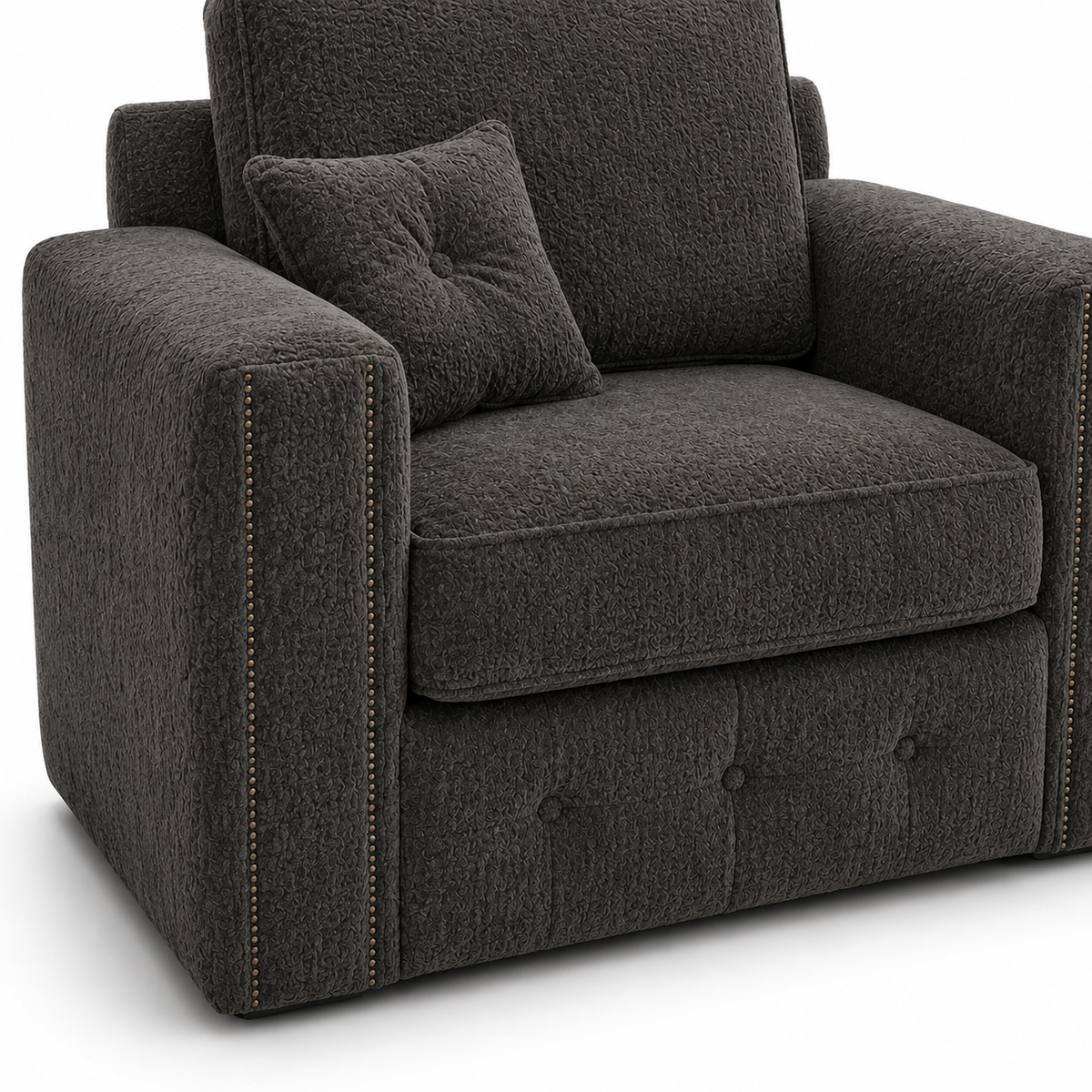 Ruby Alaska 1 Seater Chenille Dark Grey Sofa - Detailed Angle View 3