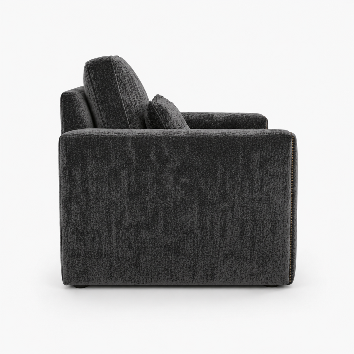 Ruby Alaska 1 Seater Crush Velvet Dark Grey Sofa - Detailed Angle View 2