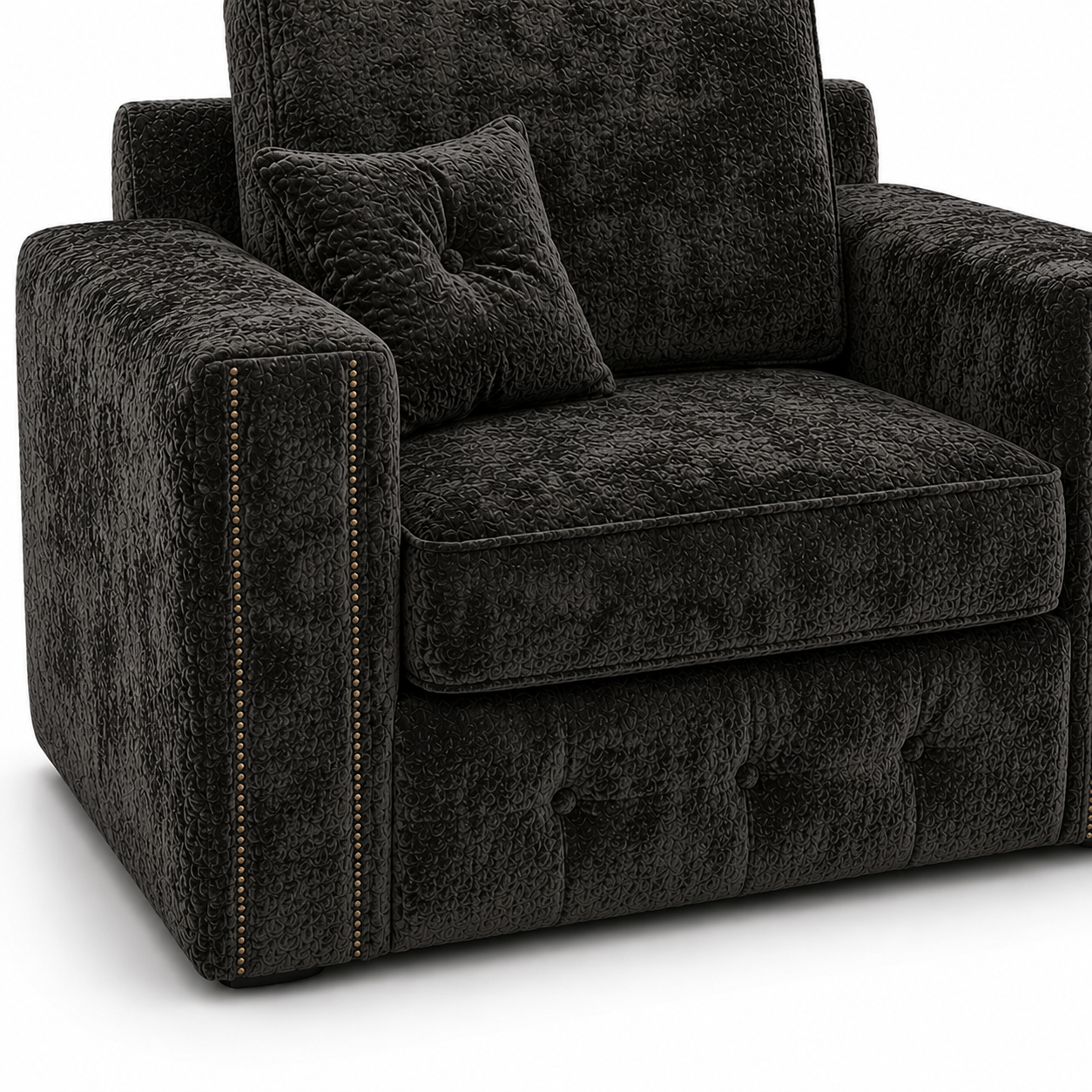 Ruby Alaska 1 Seater Crush Velvet Dark Grey Sofa - Detailed Angle View 3
