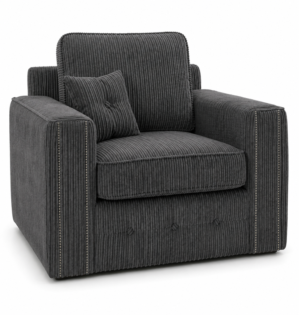Ruby Alaska 1 Seater Jumbo Cord Dark Grey Sofa - Luxury UK Living Room Showcase