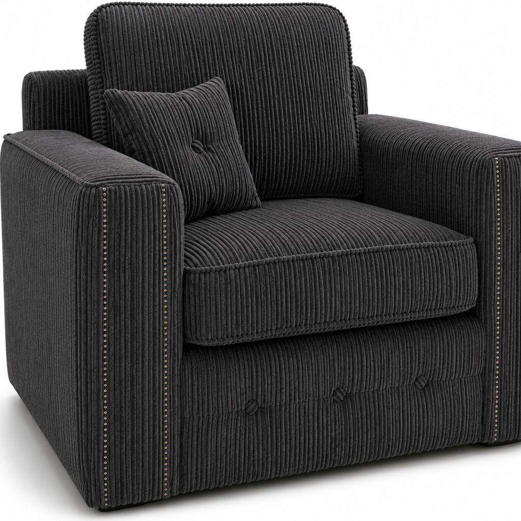 Ruby Alaska 1 Seater Jumbo Cord Dark Grey Sofa - Detailed Angle View 3