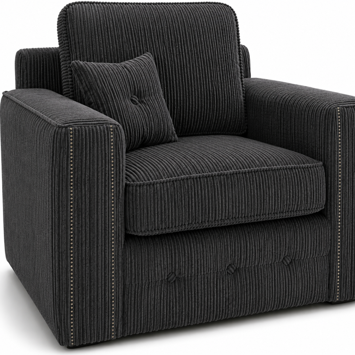 Ruby Alaska 1 Seater Jumbo Cord Dark Grey Sofa - Detailed Angle View 3