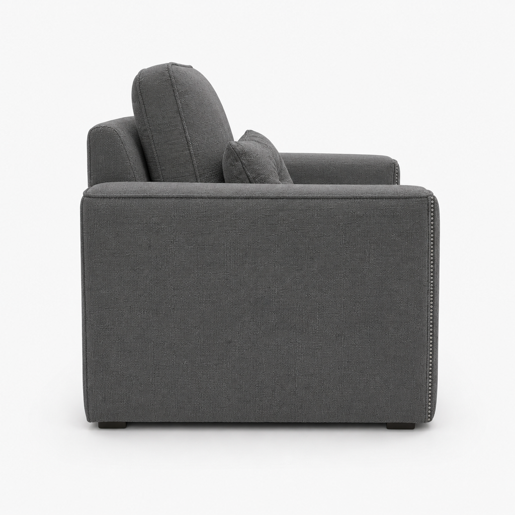 Ruby Alaska 1 Seater Naples & Kensington Dark Grey Sofa - Detailed Angle View 2