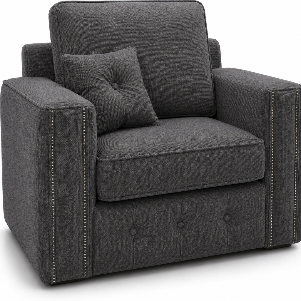 Ruby Alaska 1 Seater Naples & Kensington Dark Grey Sofa - Detailed Angle View 3