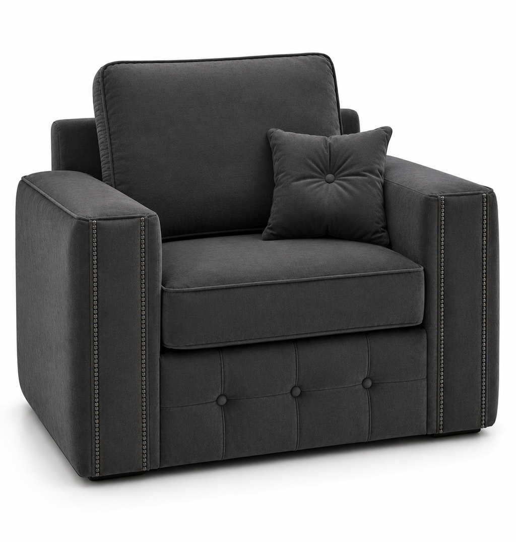 Ruby Alaska 1 Seater Plush Velvet Dark Grey Sofa - Luxury UK Living Room Showcase