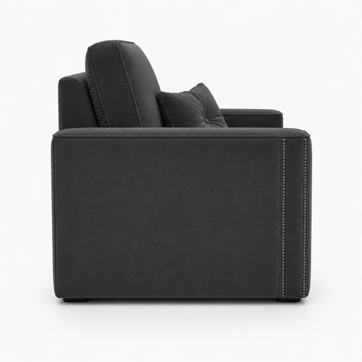 Ruby Alaska 1 Seater Plush Velvet Dark Grey Sofa - Detailed Angle View 2