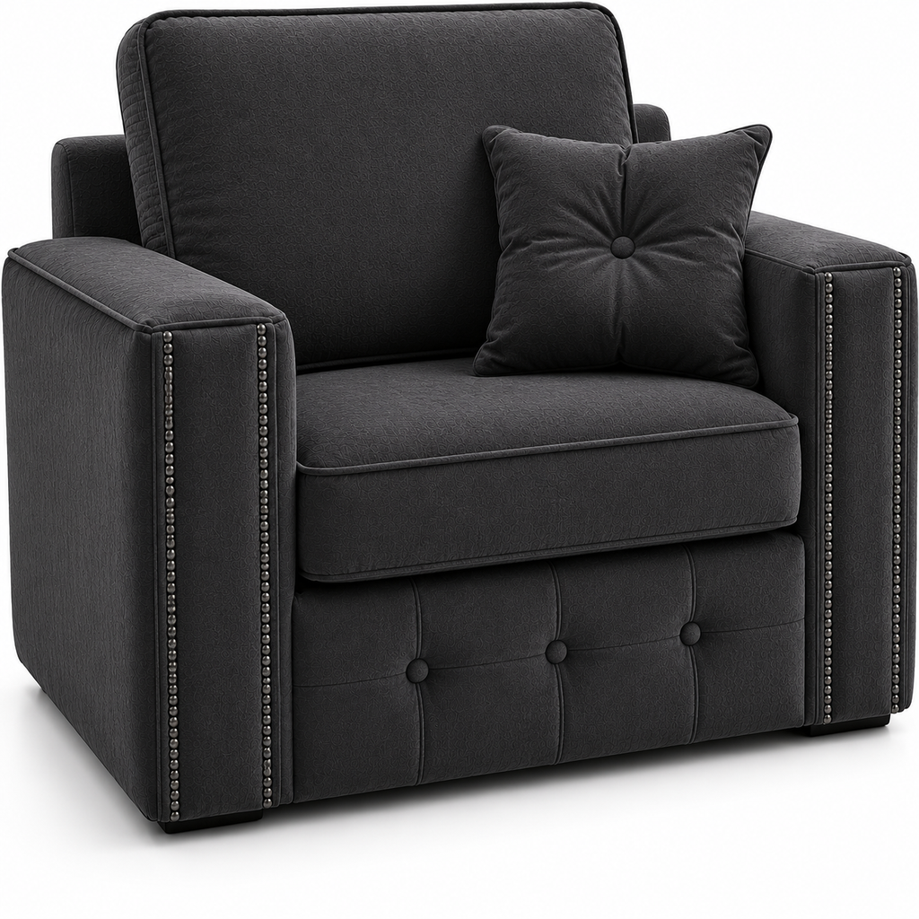 Ruby Alaska 1 Seater Plush Velvet Dark Grey Sofa - Detailed Angle View 3