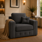 Ruby Alaska 1 Seater Plush Velvet Dark Grey Sofa - Detailed Angle View 5
